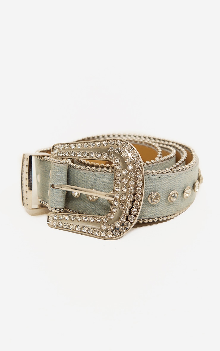 Blue Denim Diamante Studded Western Belt PrettyLittleThing