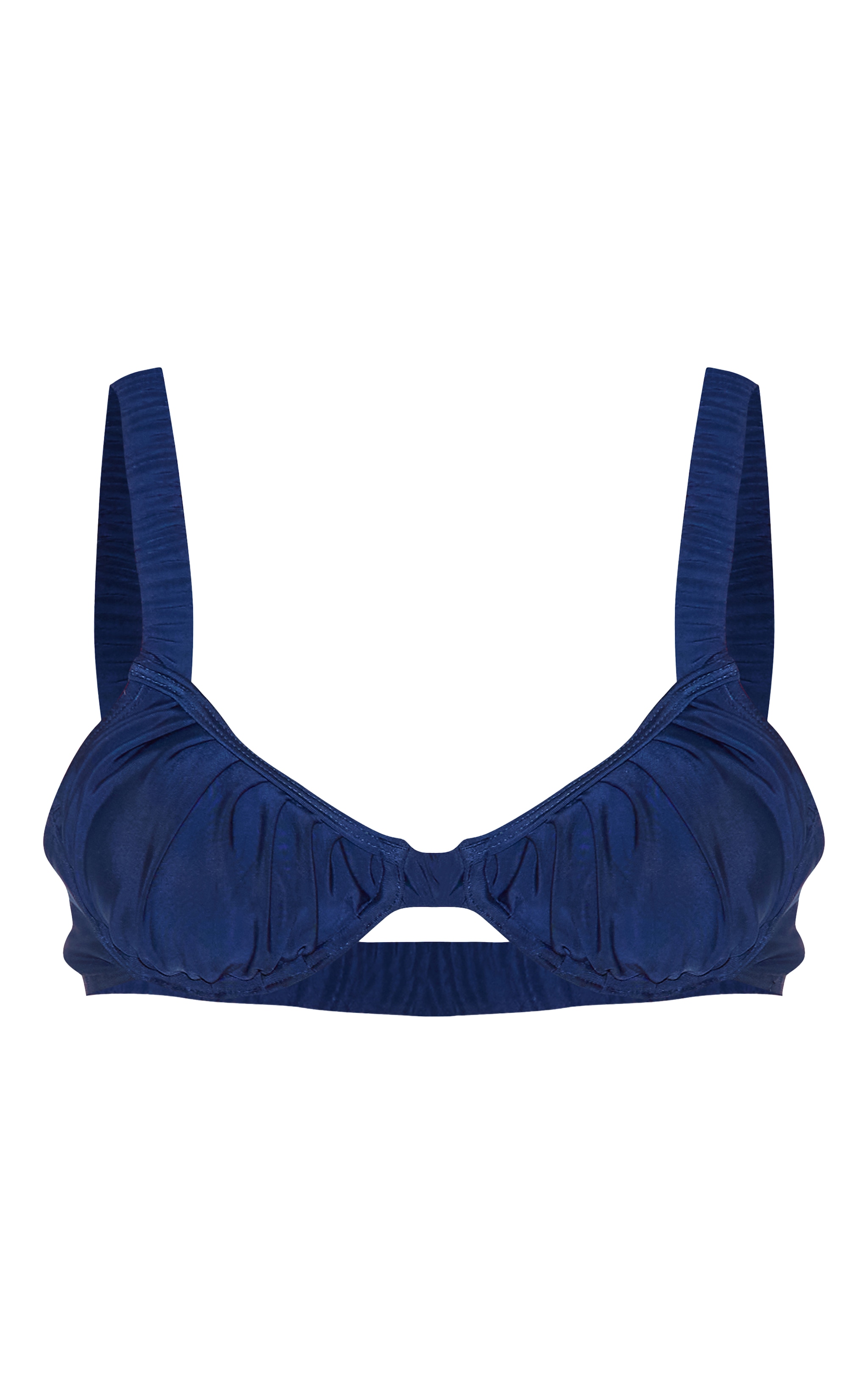 Navy Blue Ruched Underwired Bikini Top image 5