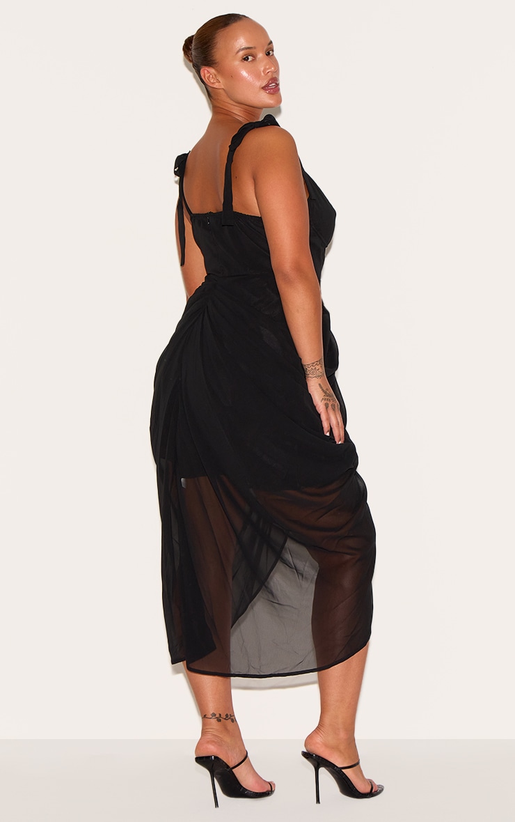 Plus Black Underwire Detail Draped Midi Dress image 2