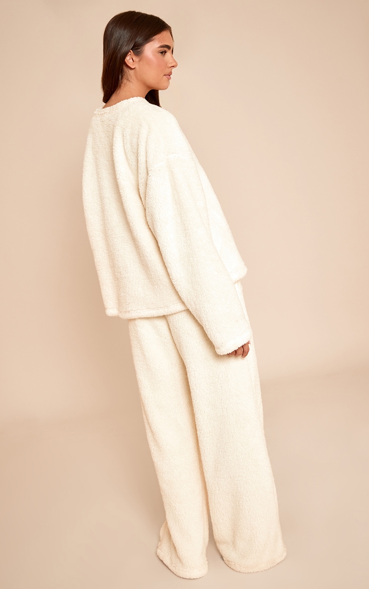 Cream Fleece Sweatshirt Pajama Set image 2