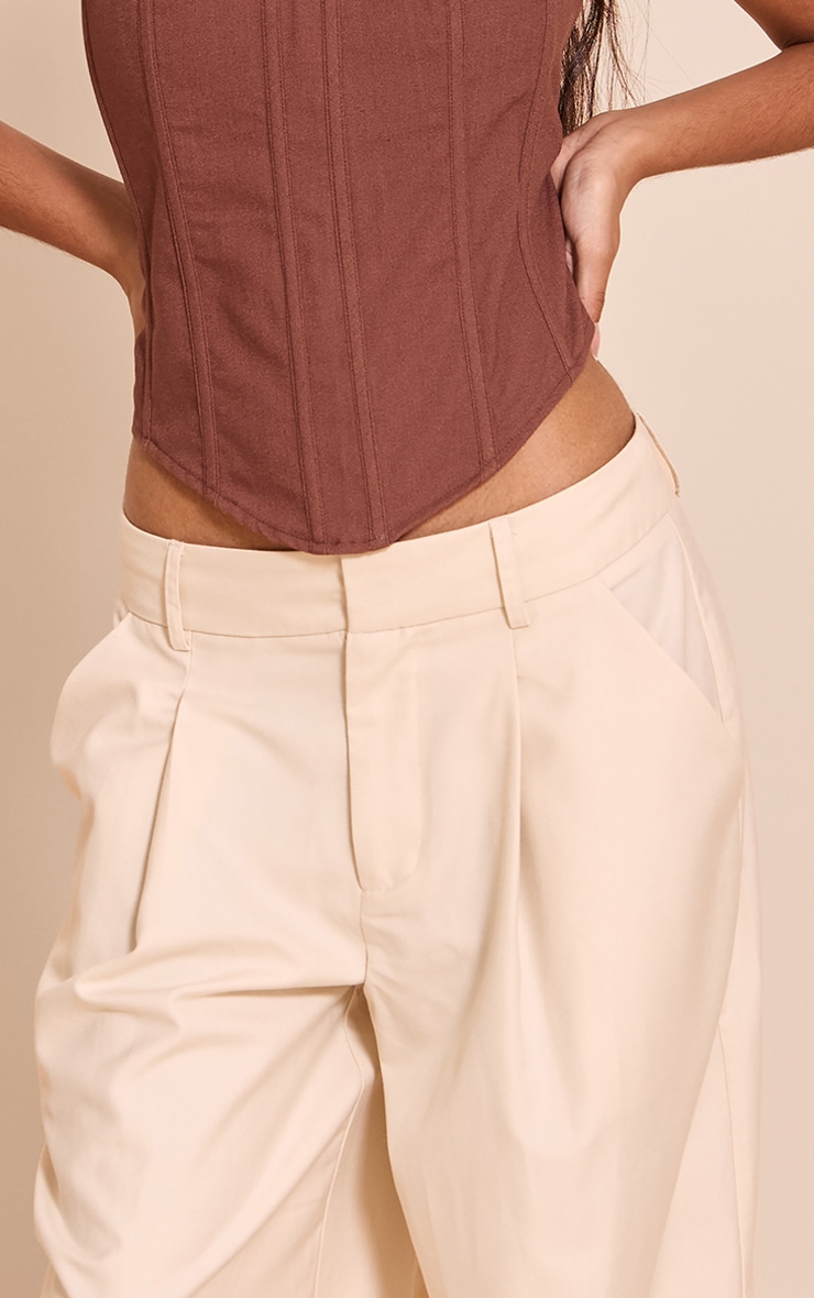 Petite Ecru Woven Double Pleat Wide Leg Pant image 4
