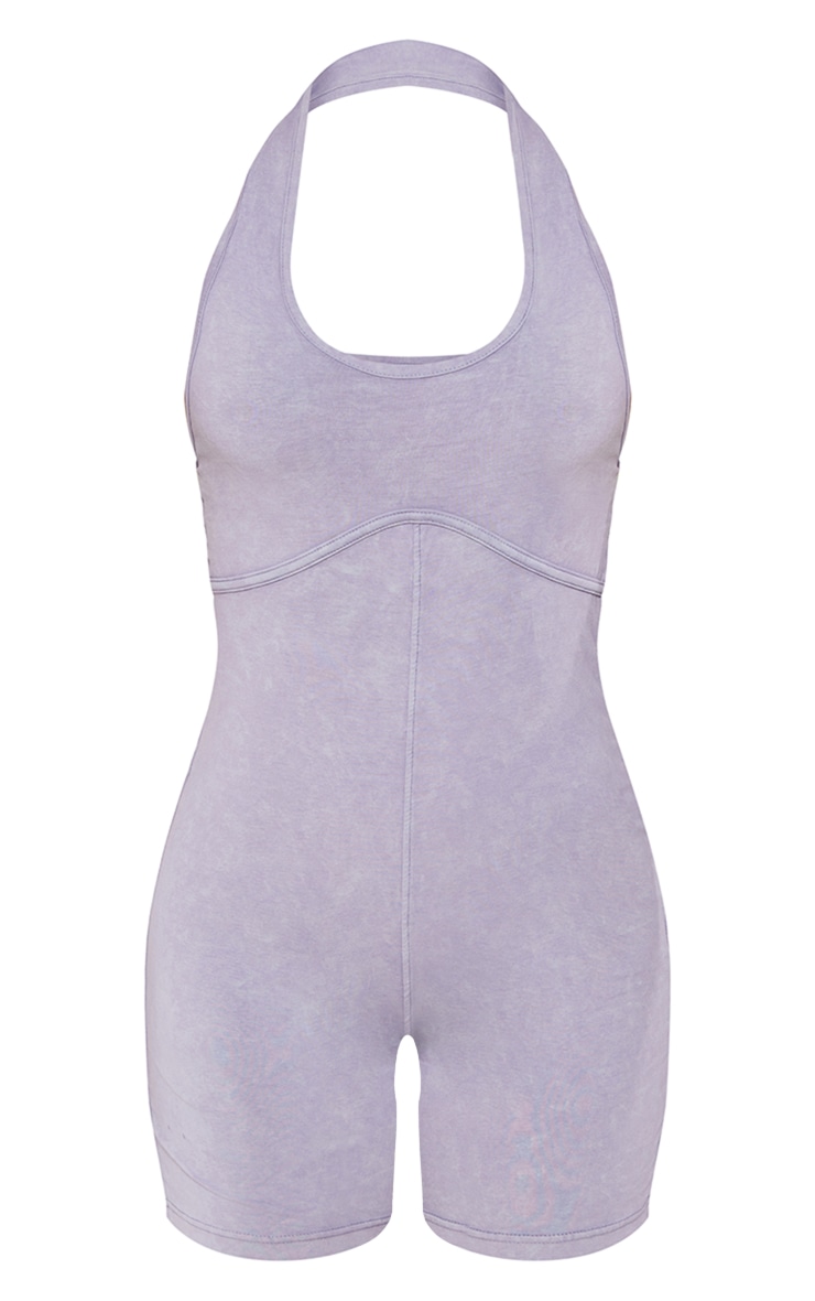Grey Marl Acid Wash Binding Detail Halter Unitard image 5
