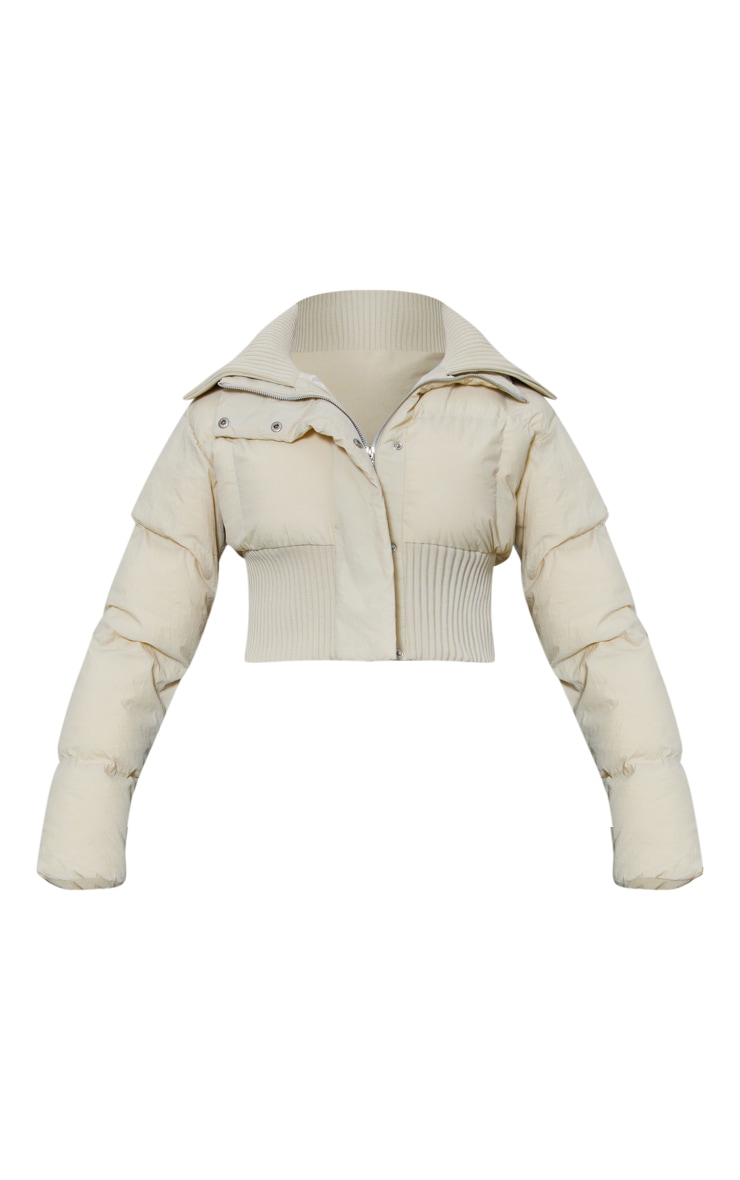 Stone Cropped Double Collar Rib Detail Puffer Coat image 5