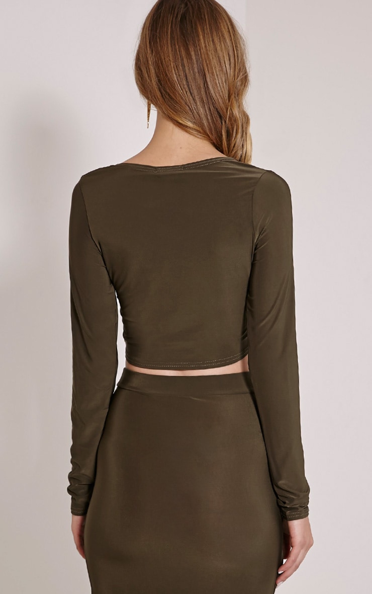 Ginevia Khaki Wrap Front Slinky Crop Top PrettyLittleThing