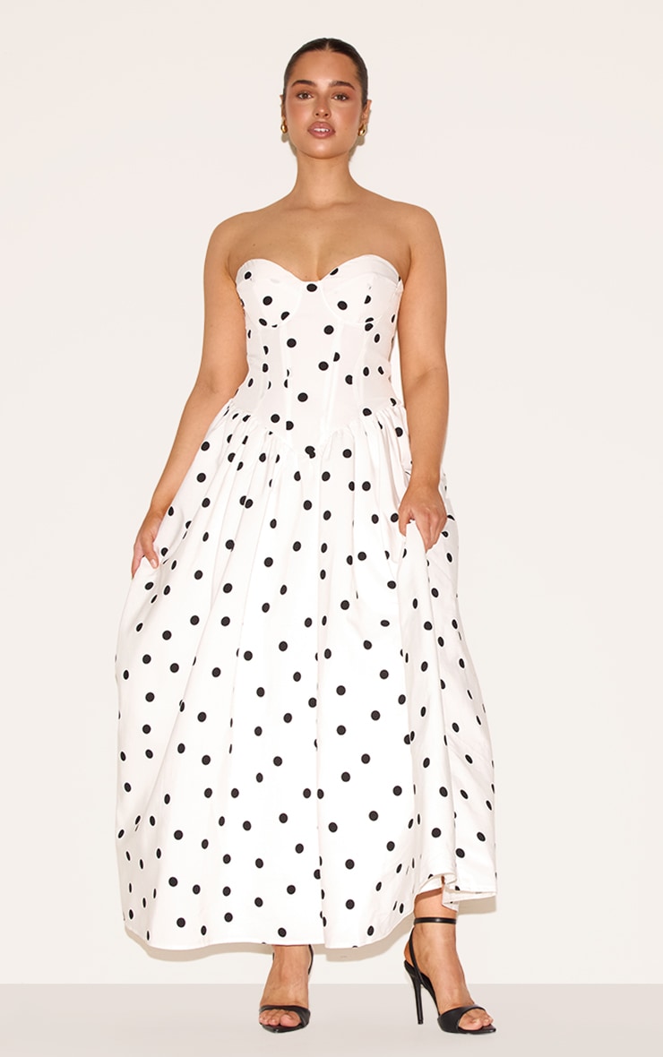 Shape White Polka Dot Corseted Maxi Shift Dress image 1