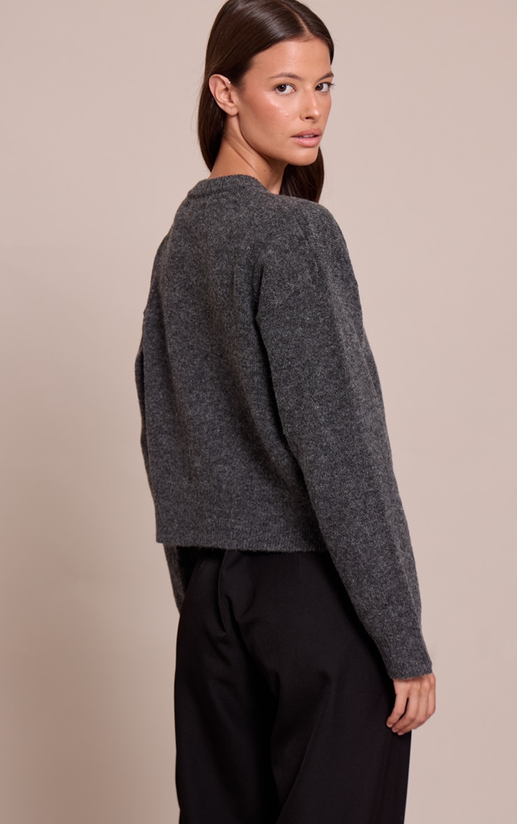 Charcoal Crew Neck Knit Cardigan image 2