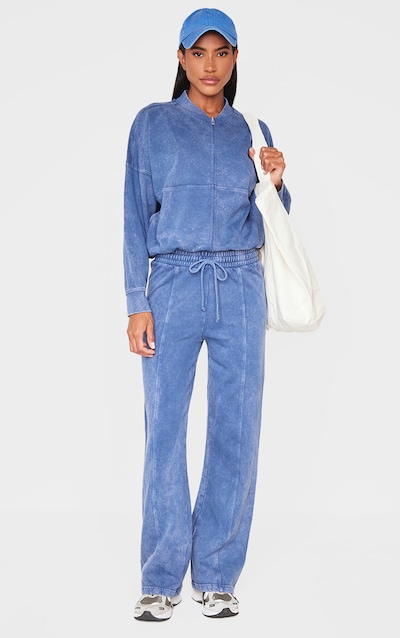 Blue Washed Seam Detail Wide Leg Joggers