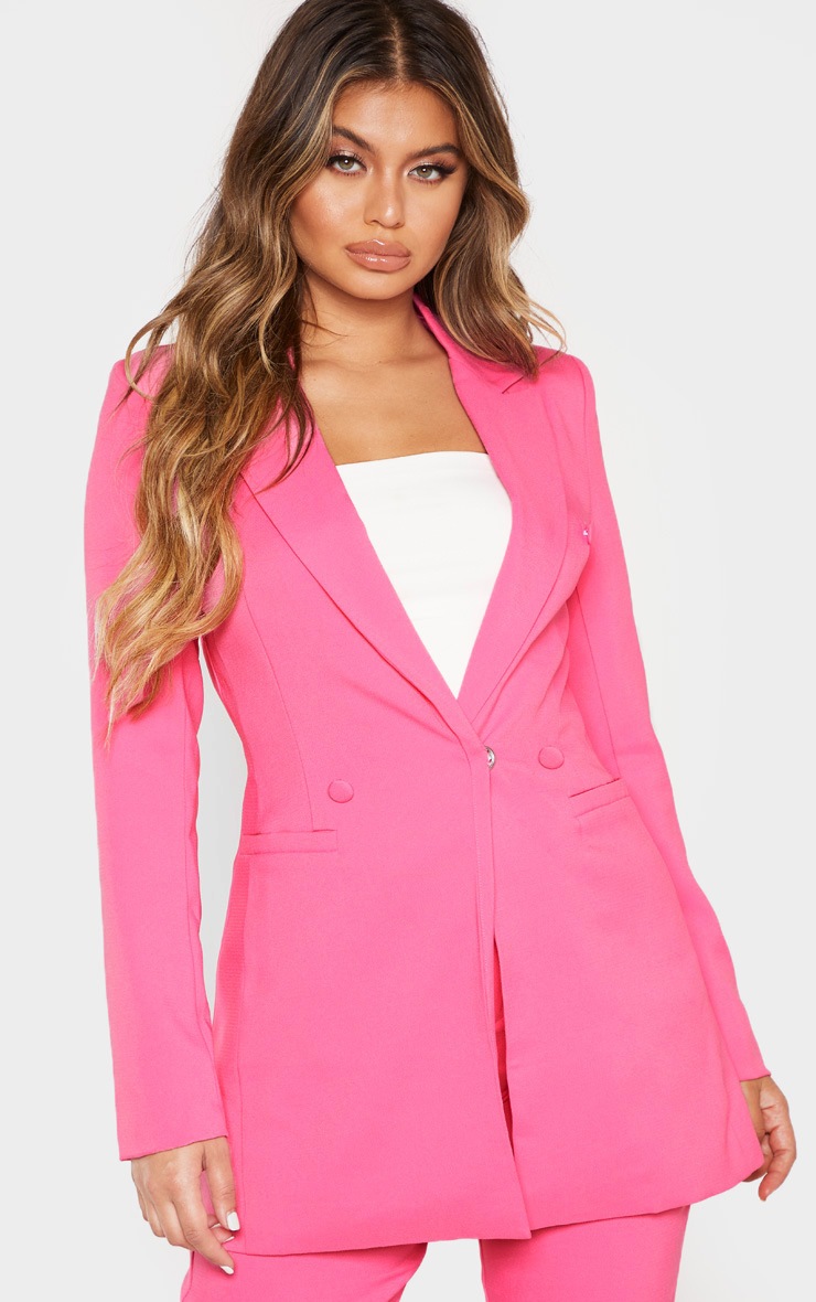 Blazer croisé rose bonbon à boutons