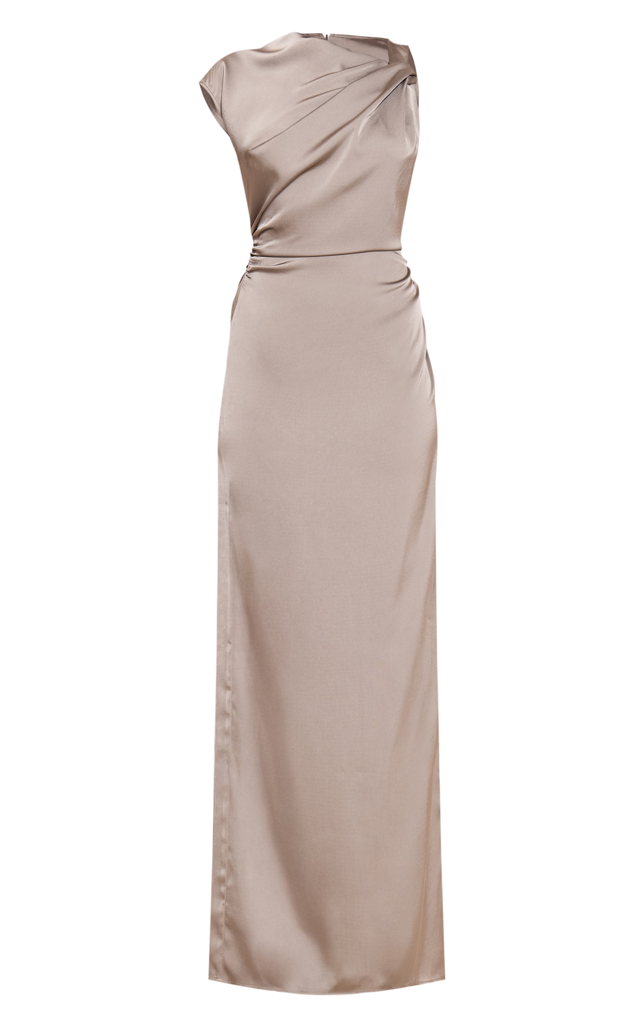Taupe Satin Asymmetric Midaxi Dress image 5