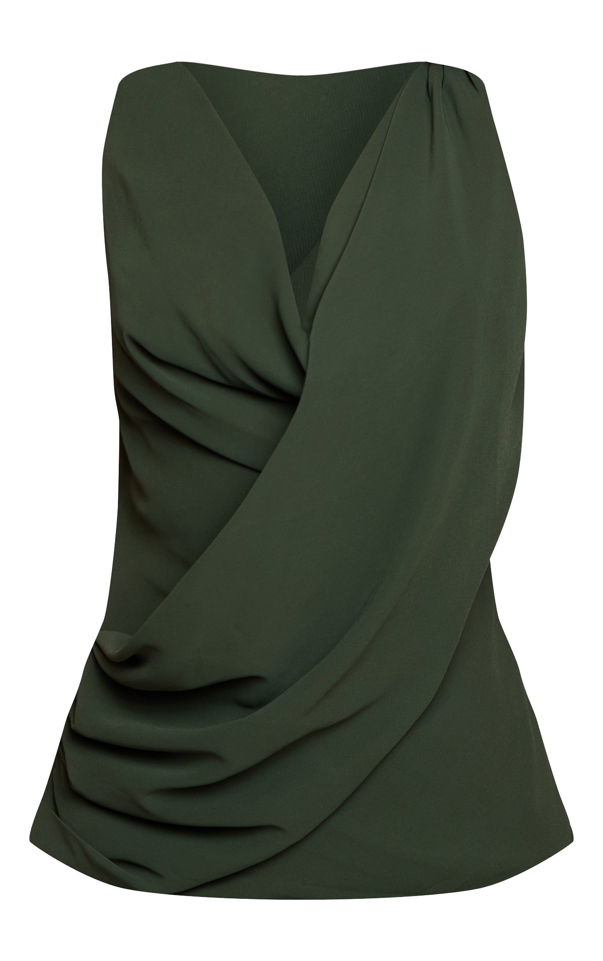 Top drapé en mousseline de soie vert forêt sans manches image 5