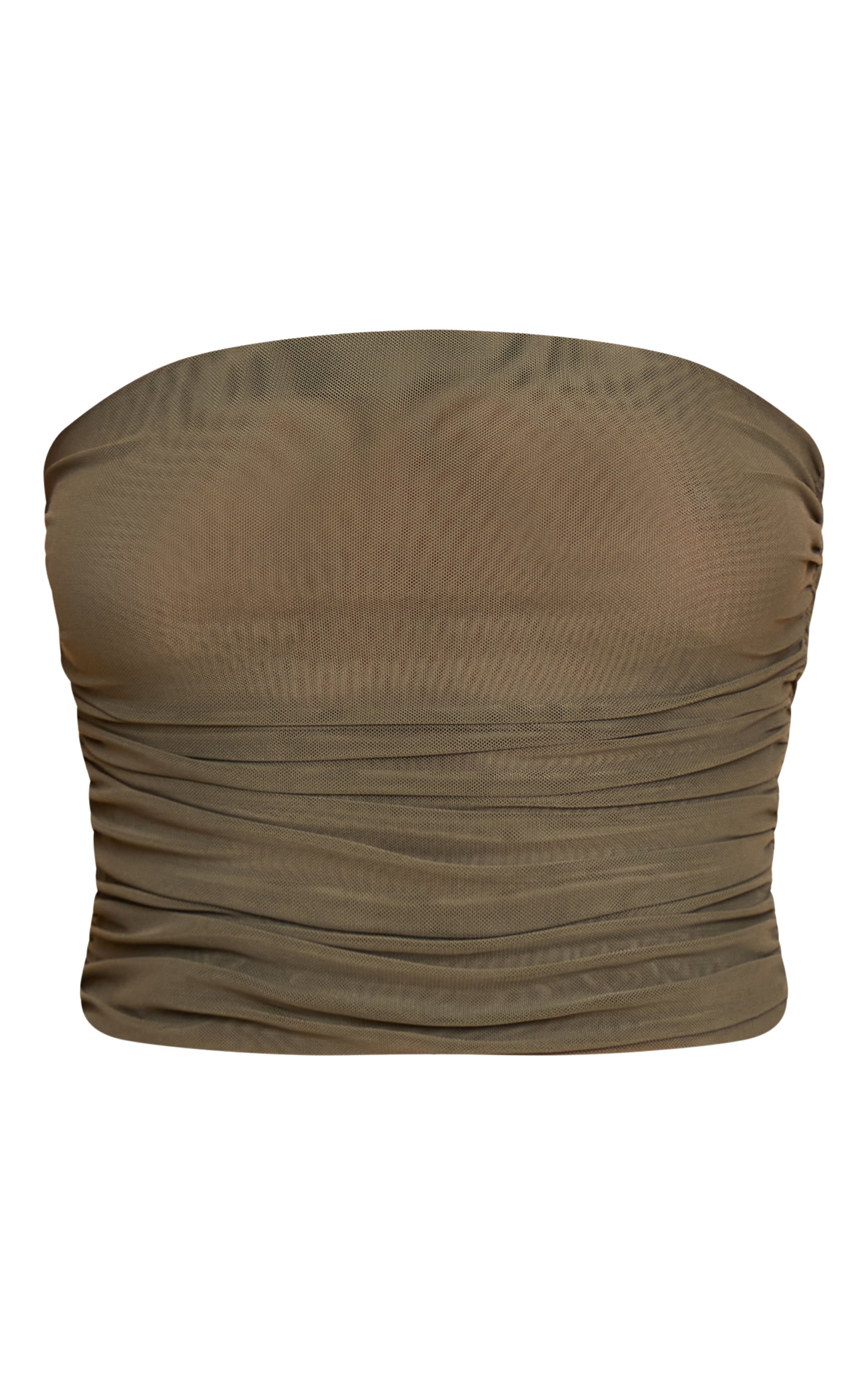 Khaki Chiffon Mesh Bandeau Top image 5