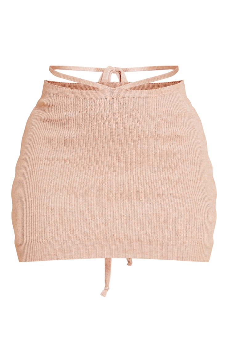  Oatmeal Knitted Cross Waist Mini Skirt image 2