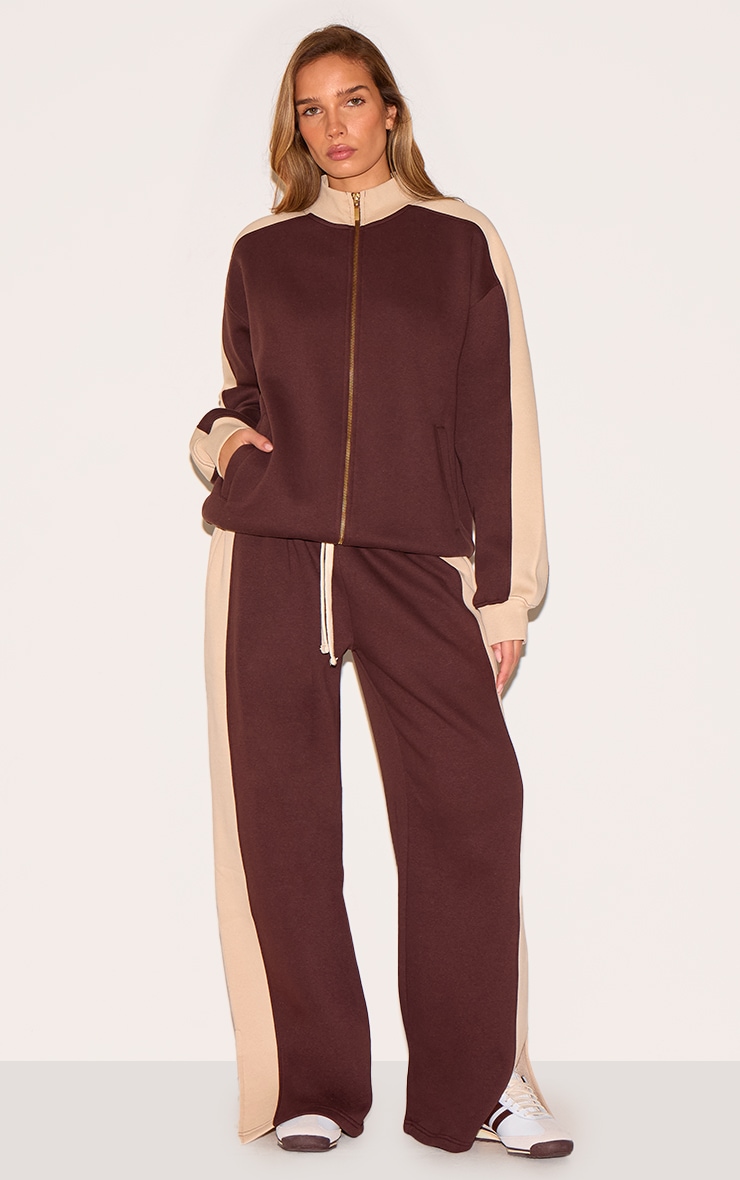 Chocolate Wide Leg Color Block Split Hem Sweatpants image 2