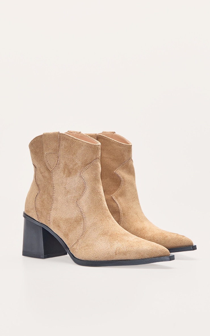 Bottines pointues en suédine taupe à petit talon carré image 3