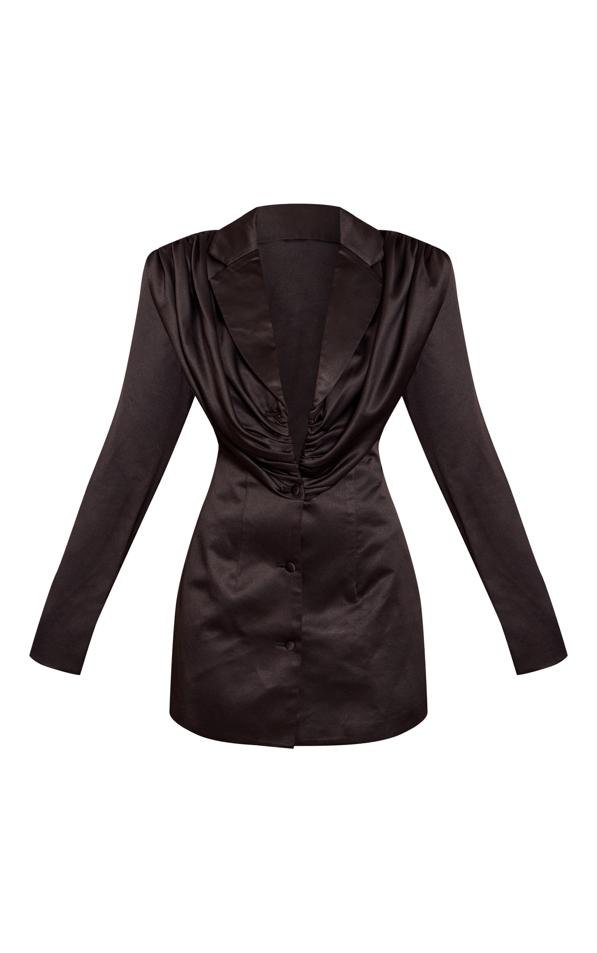 Black Satin Pleated Blazer Dress image 5