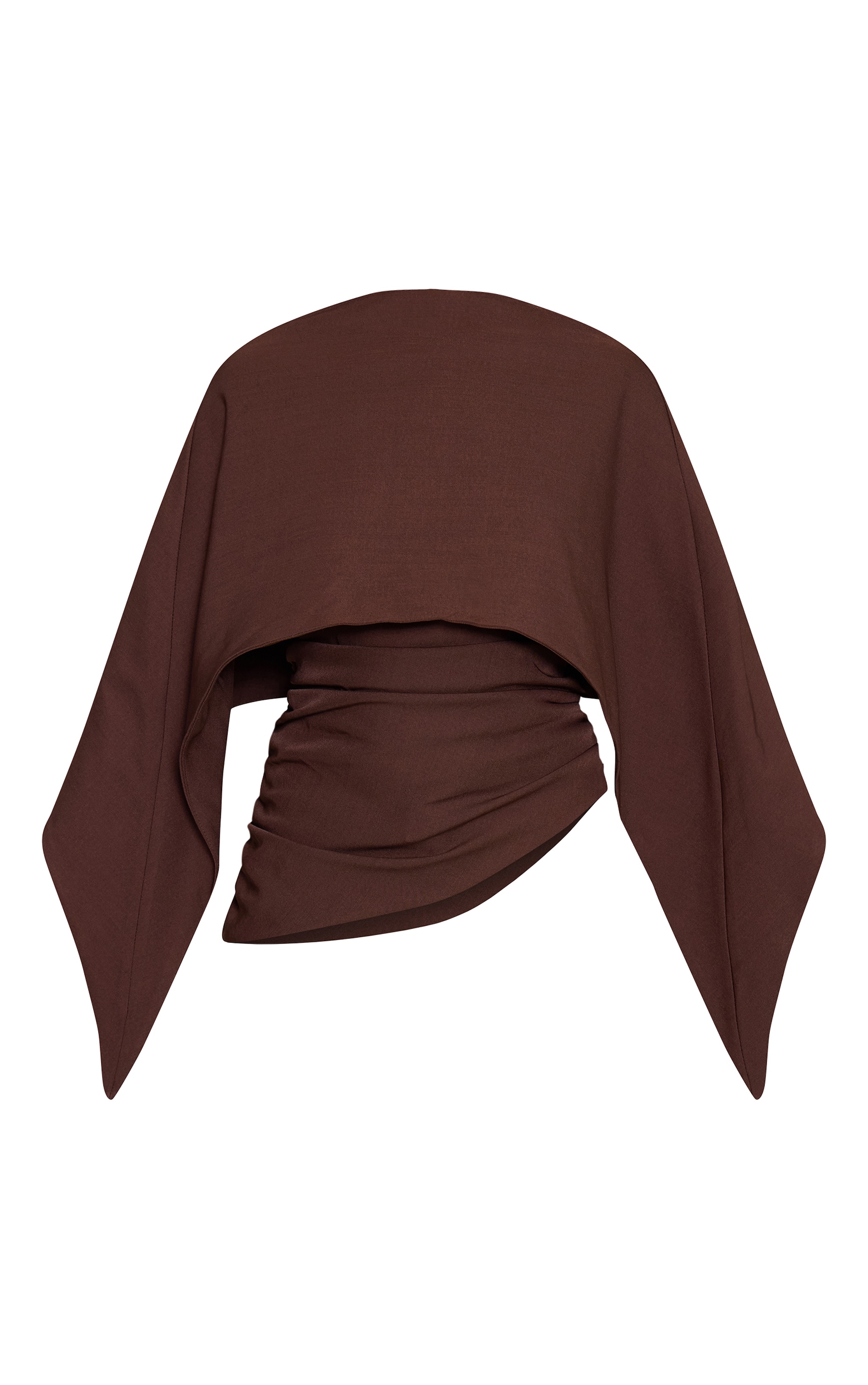 Dark Chocolate Woven Cape Detail Ruched Long Top image 5