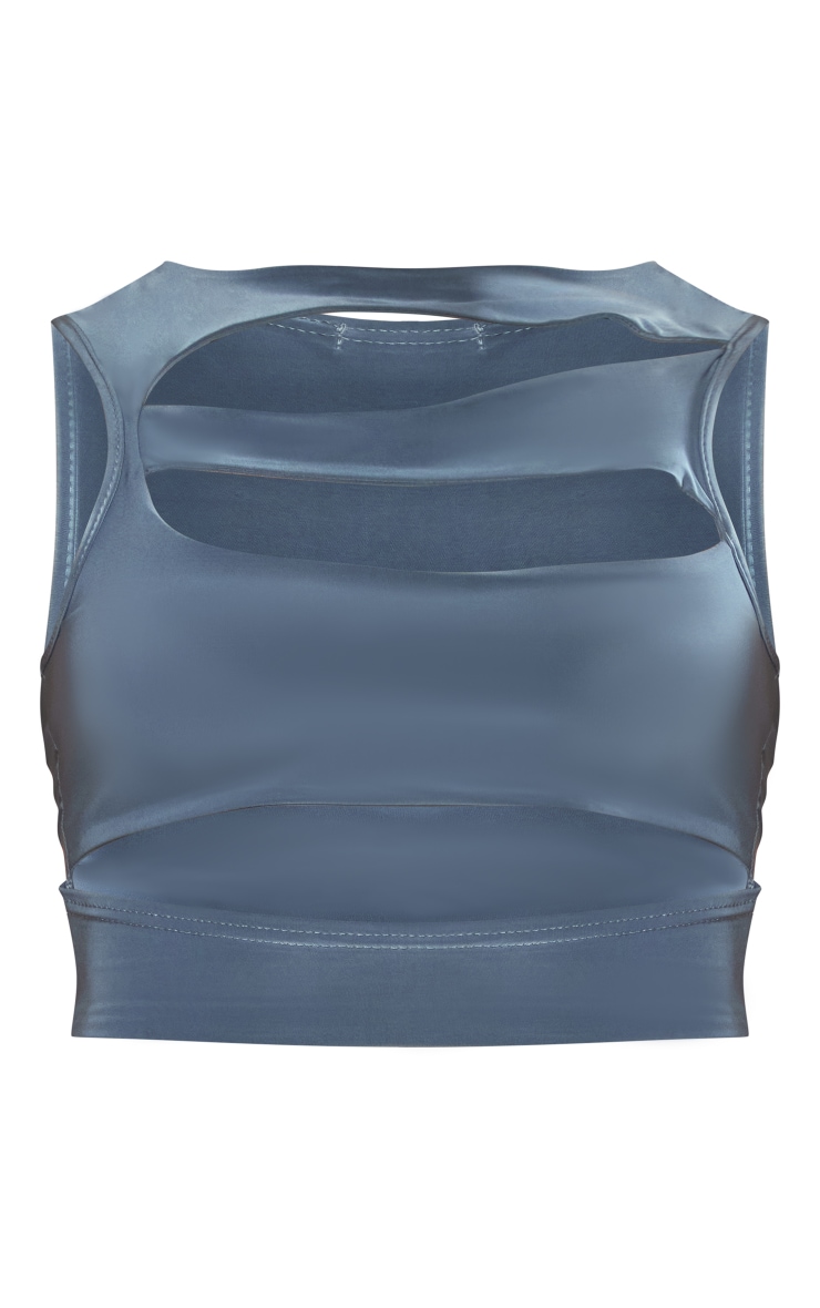 Charcoal Slinky Multi Slash Front Crop Top image 5
