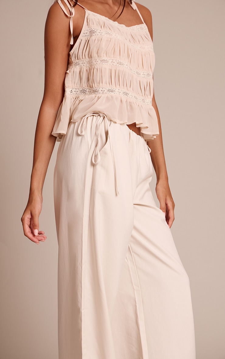 Cream Woven Side Tie Detail Wide Leg Pants image 4