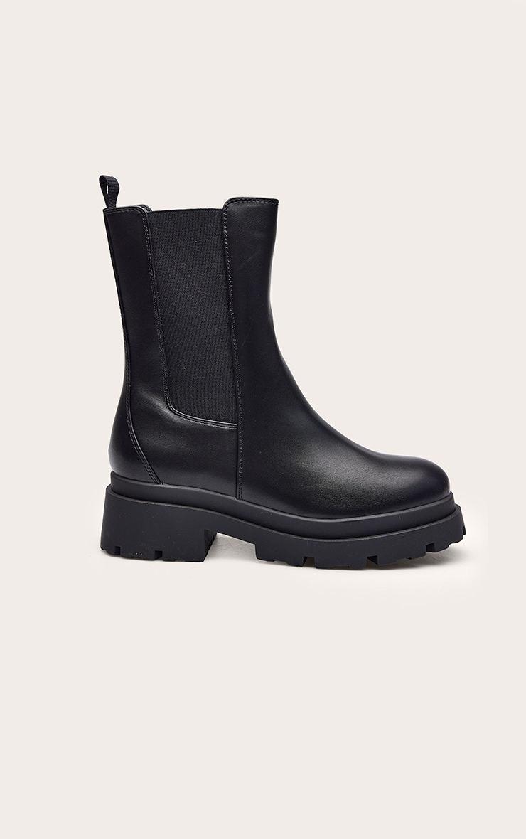 Black PU Chunky Sole Chelsea Boots image 2
