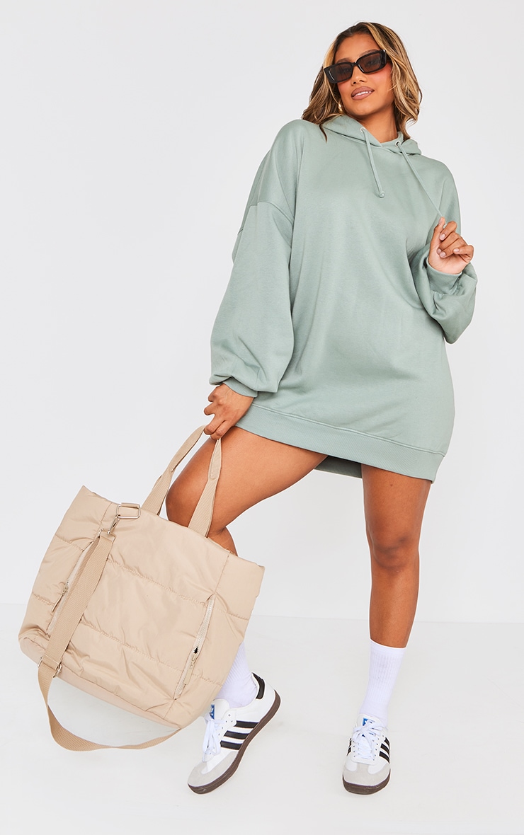 Robe pull oversize en sweat bleu-vert à capuche image 3