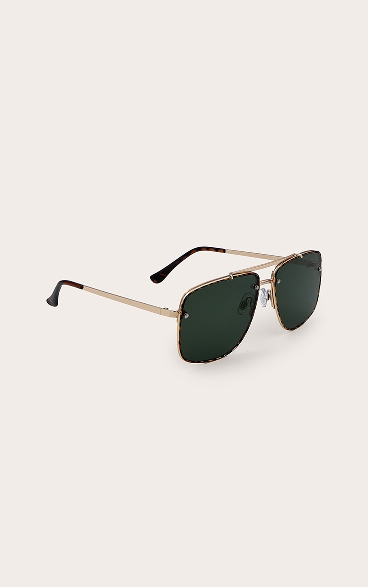 Metallic Tortoiseshell Oversized Square Aviator Sunglasses image 3