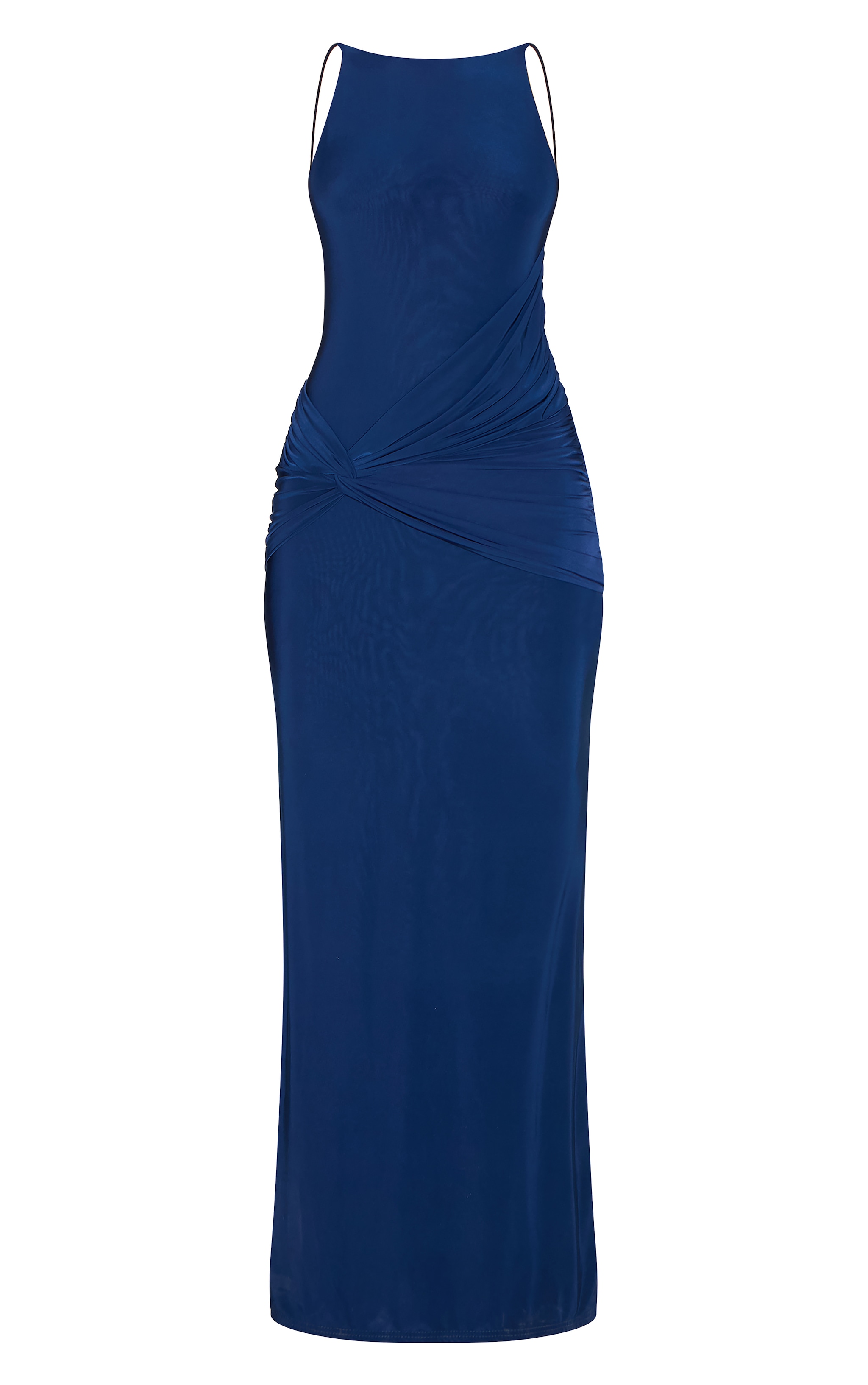 Navy Double Layer Slinky Twited Front Halter Neck Maxi Dress image 5