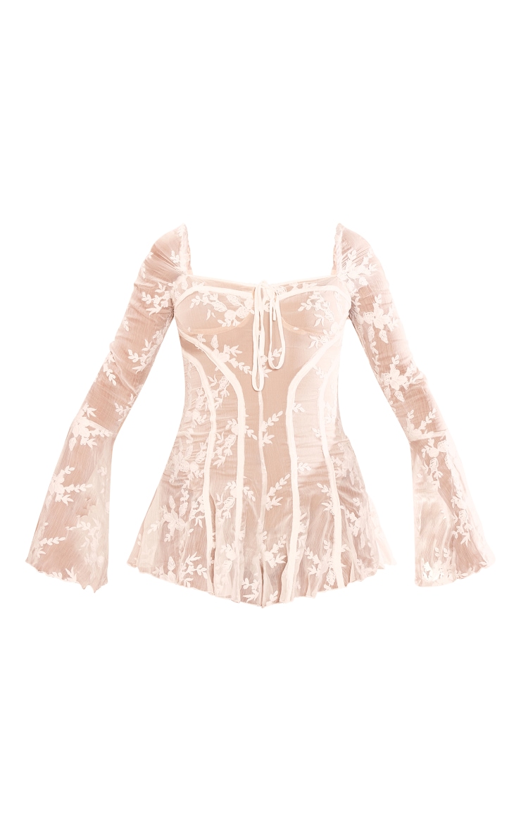 White Lace Flared Sleeve Binding Detail Romper image 5