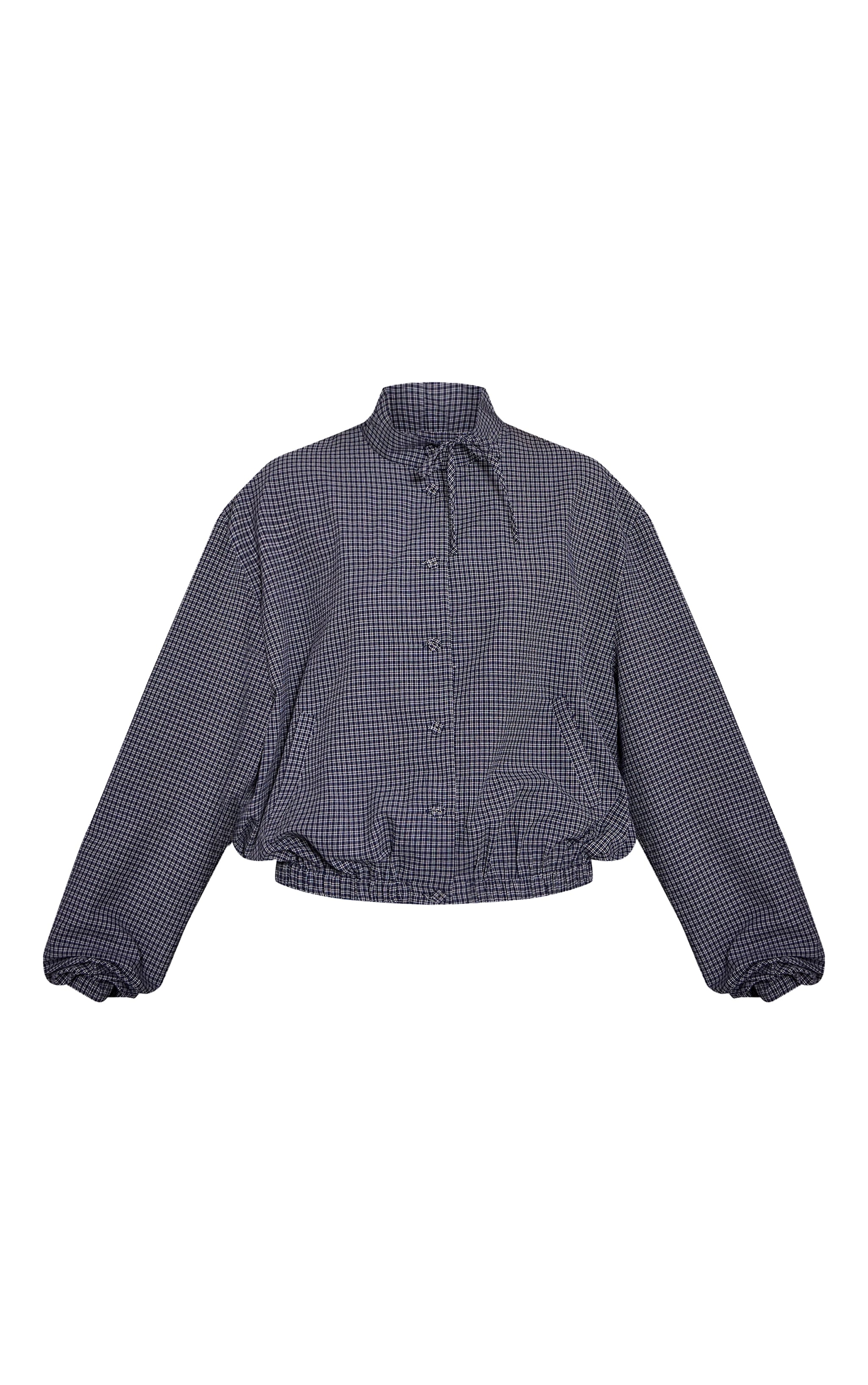 Blue Checked High Neck Tie Detail Long Sleeve Shirt image 5