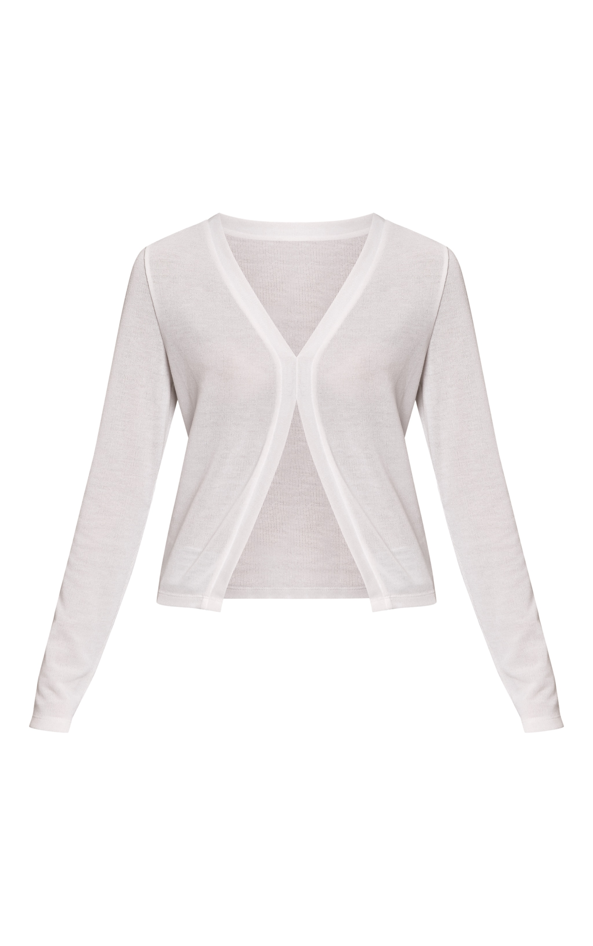 Cream Rib V Neck Long Sleeve Top image 5