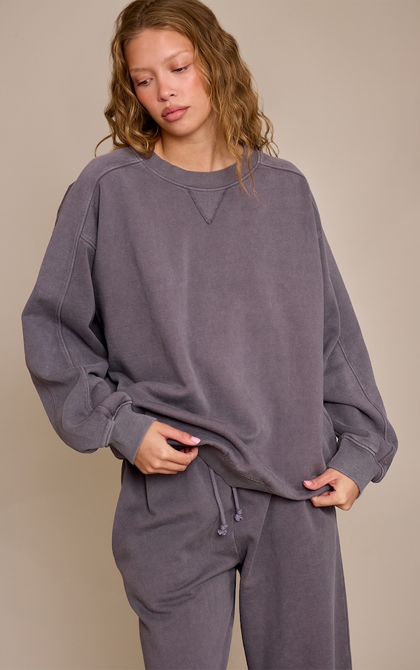Charcoal Acid Washed Cross Stitch Sweatshirt