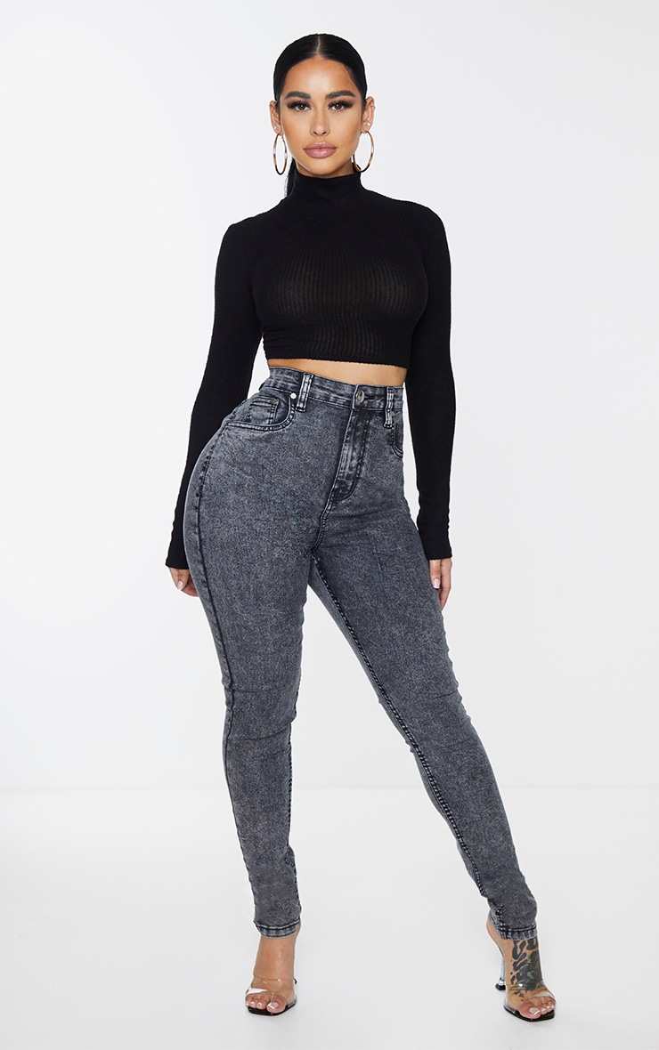 Shape Black Acid Wash High Waist Super Stretch Skinny Jeans