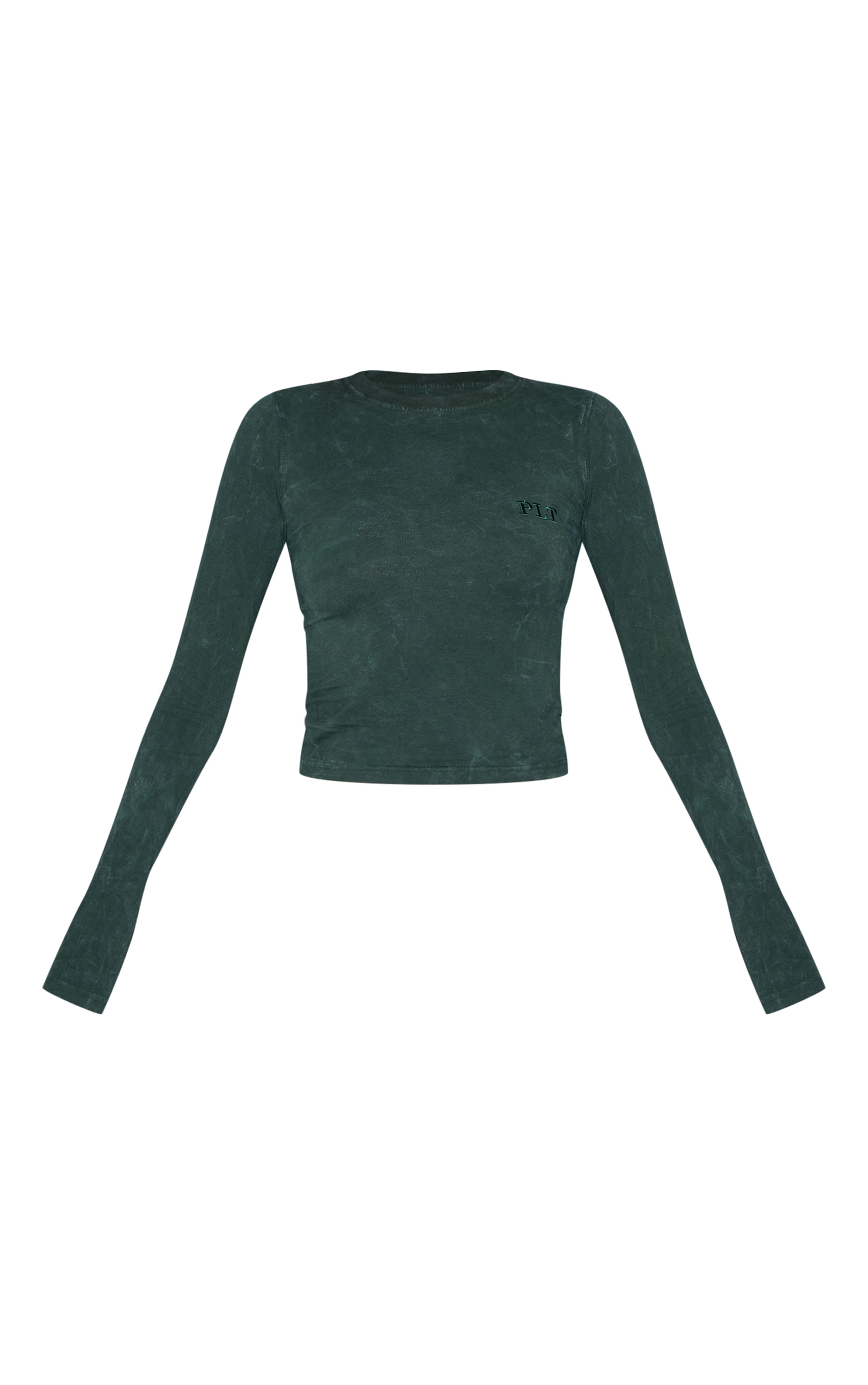 PRETTYLITTLETHING Forest Green Washed Longline Cotton Long Sleeve Fitted T-shirt image 5