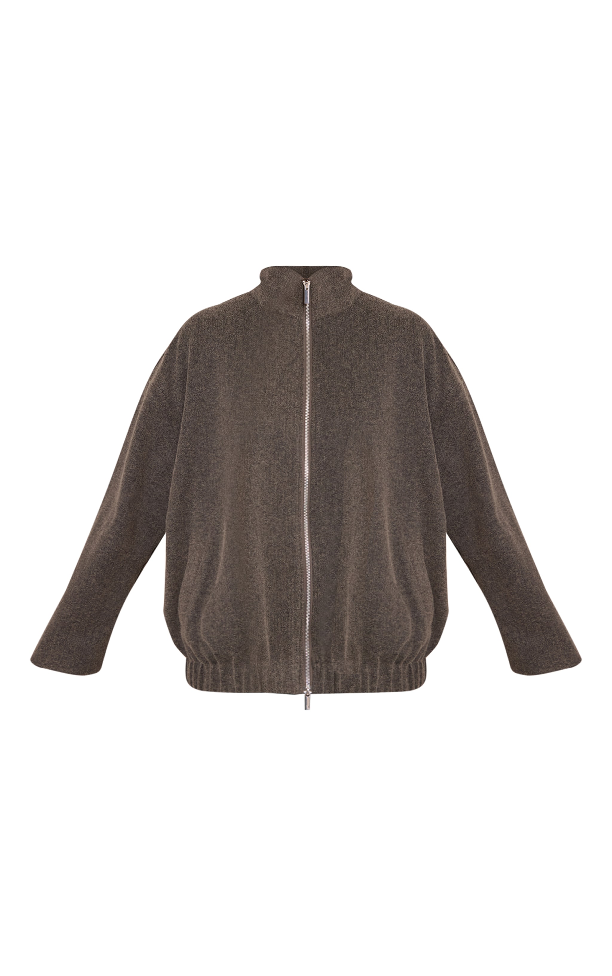 Charcoal Funnel Neck Ruched Sleeve Wool Bomber image 5