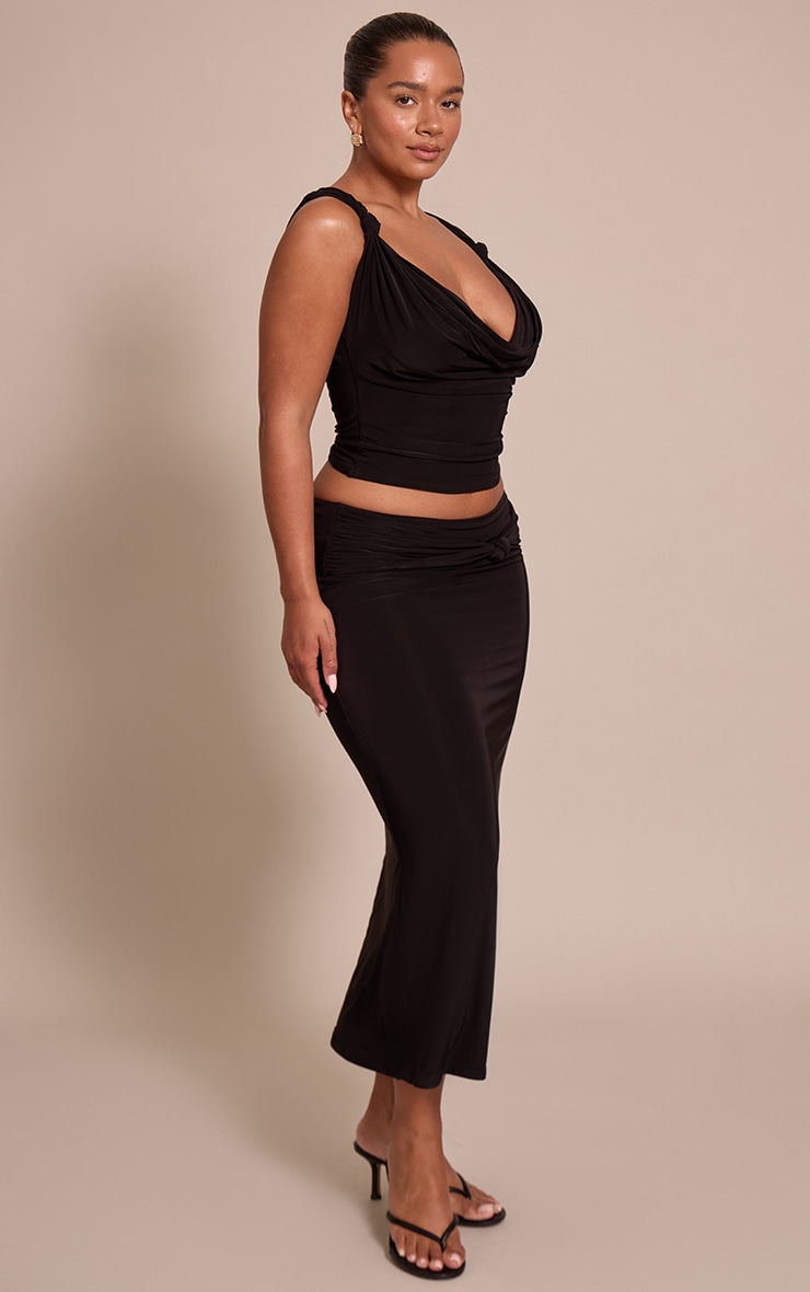 Shape Black Slinky Drape Detail Midi Skirt image 2