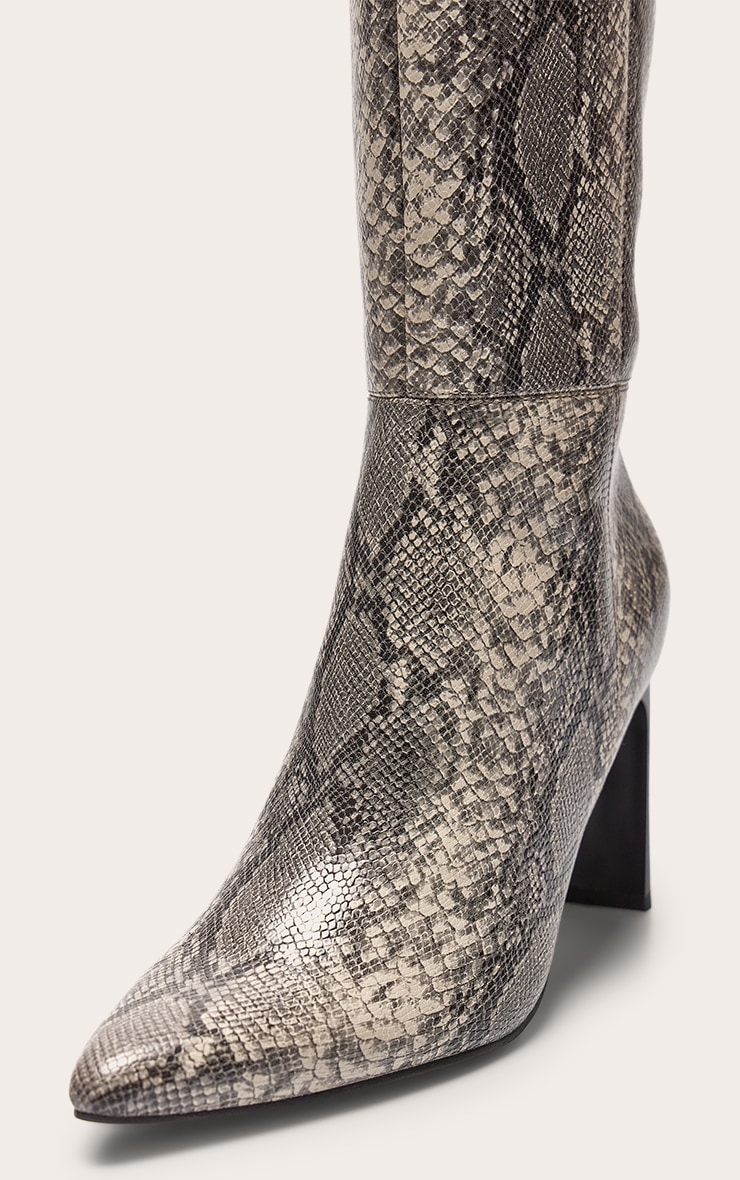 Bottes hautes pointues en PU imprimé serpent à talon carré fin haut image 4