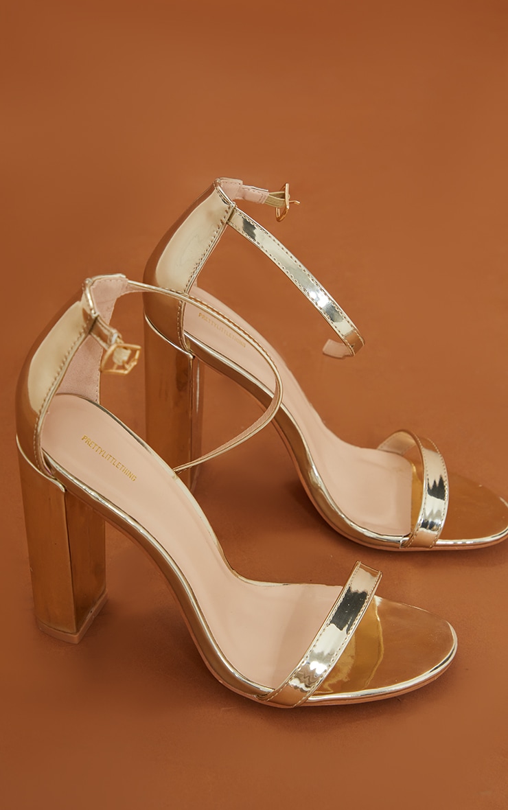 Gold Pu Round Toe May Block Heeled Sandals image 4