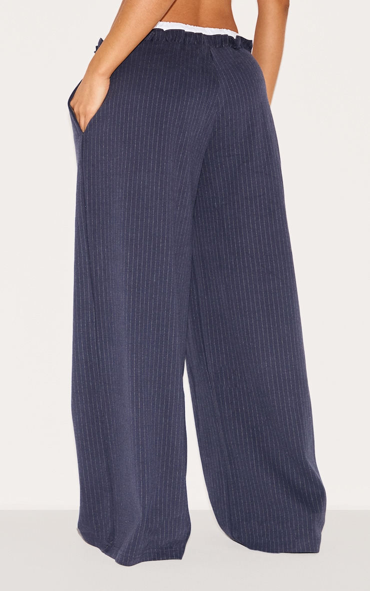 Petite Navy Pinstripe Contrast Waistband Wide Leg Pants image 3