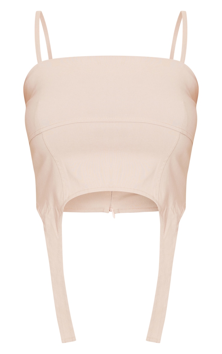 Stone Stretch Woven Dip Hem Suspender Detail Crop Top image 5