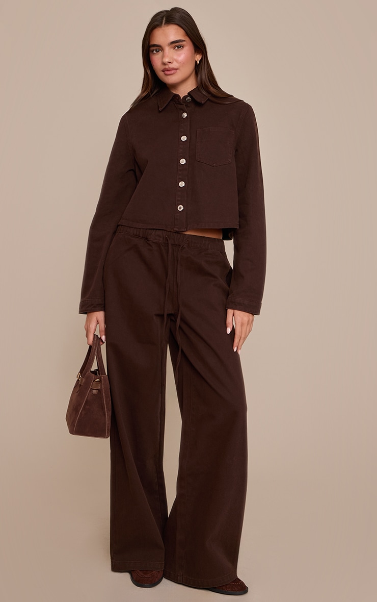 Chocolate Raw Hem Cropped Denim Shirt image 3