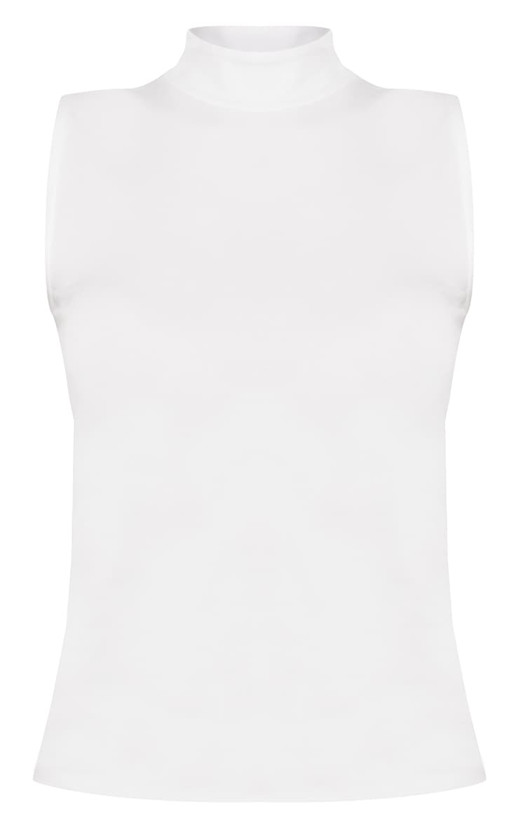 White Soft Cotton High Neck Sleeveless Vest Top  image 5