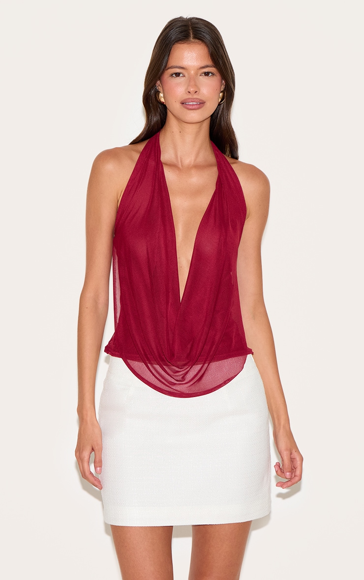 Deep Red Mesh Halter Neck Top image 4