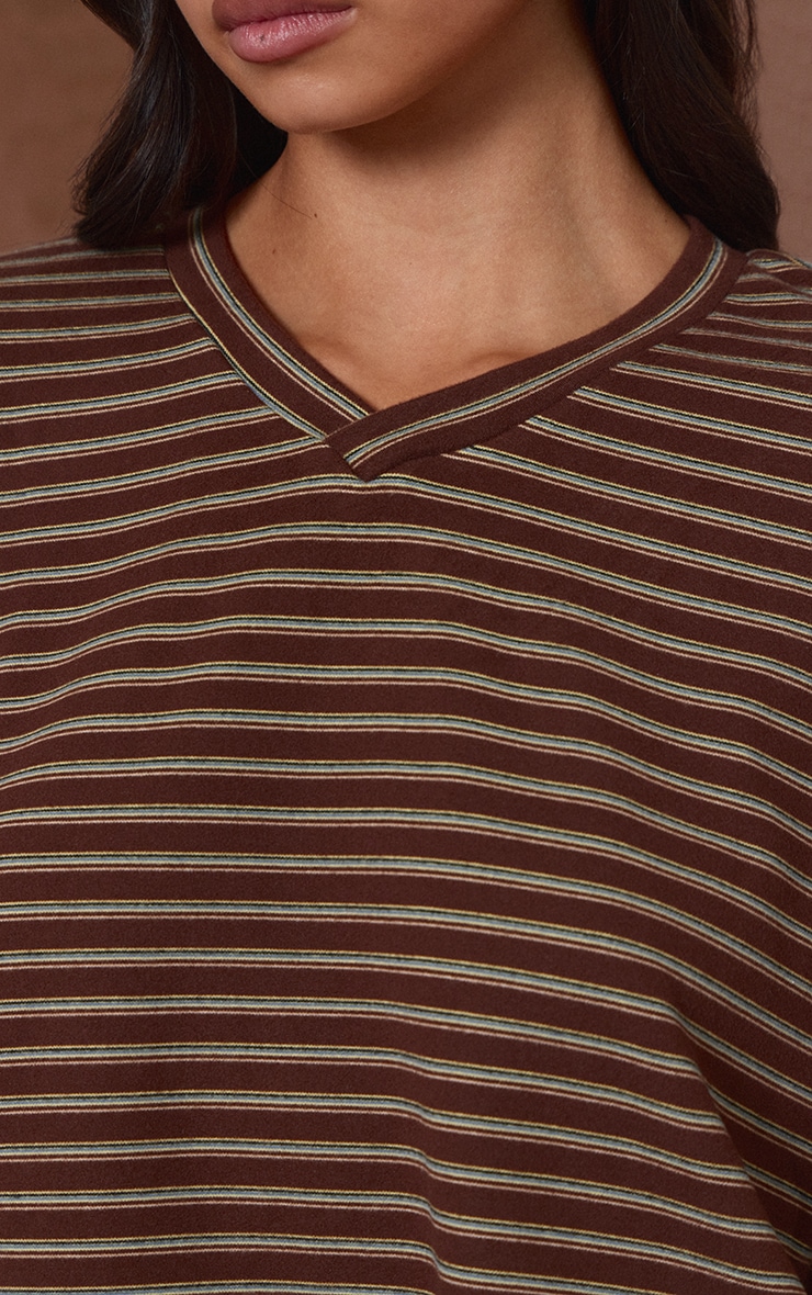 Chocolate Striped Soft Fleece V Neck Sweatshirt image 4