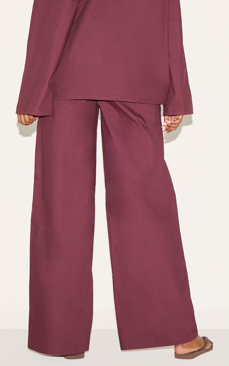 Plum Cotton Poplin Mid Rise Wide Leg Pants image 3