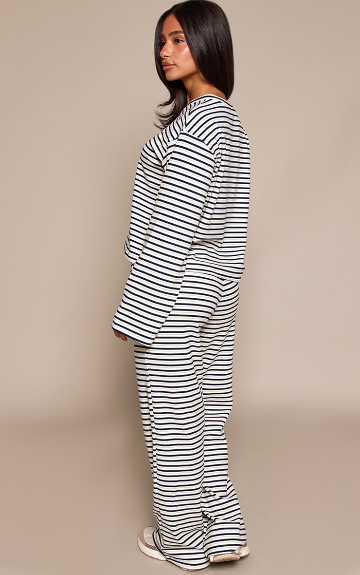 Petite Cream Stripe Soft Touch Drawstring Wide Leg Joggers  image 3