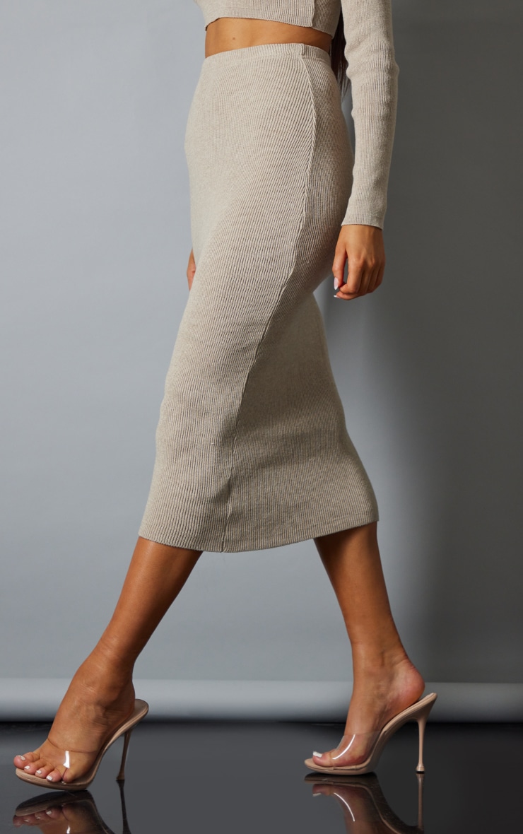 Taupe Soft Rib Knit Midaxi Skirt image 2