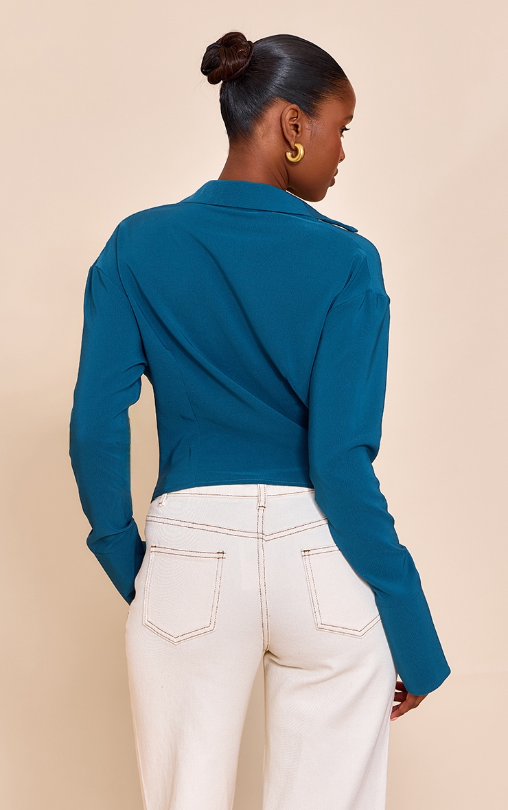 Teal Chiffon Cowl Neck Blouse image 2
