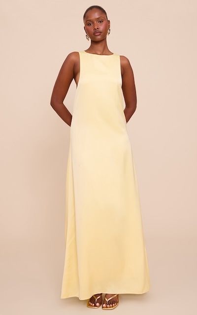 Lemon Satin Boat Neck Sleeveless Maxi Dress