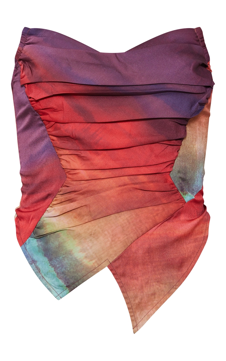 Orange Ombre Print Woven Asymmetric Pointed Hem Corset image 5