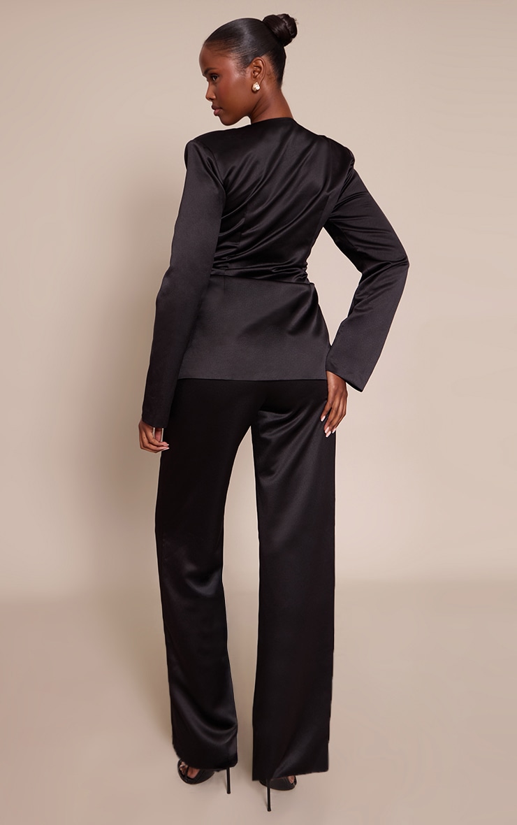 Black Satin Straight Leg Tailored Pant image 3