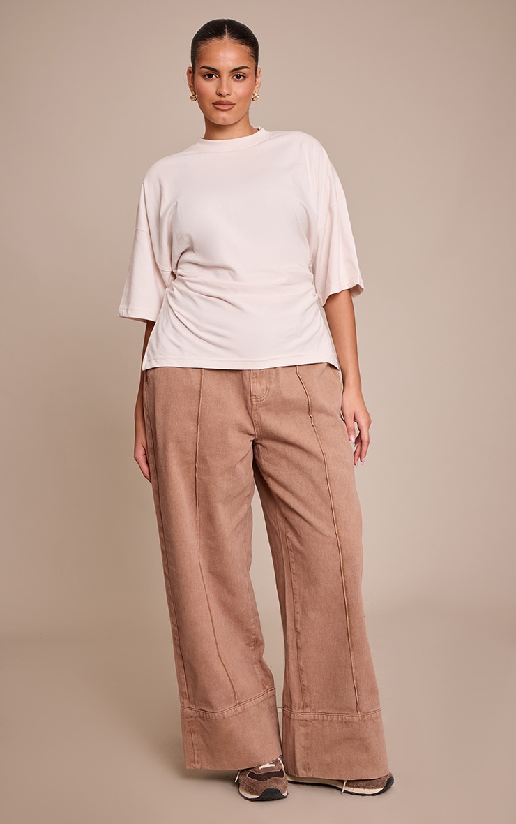 Plus Cream Ruched Side Detail T Shirt image 3